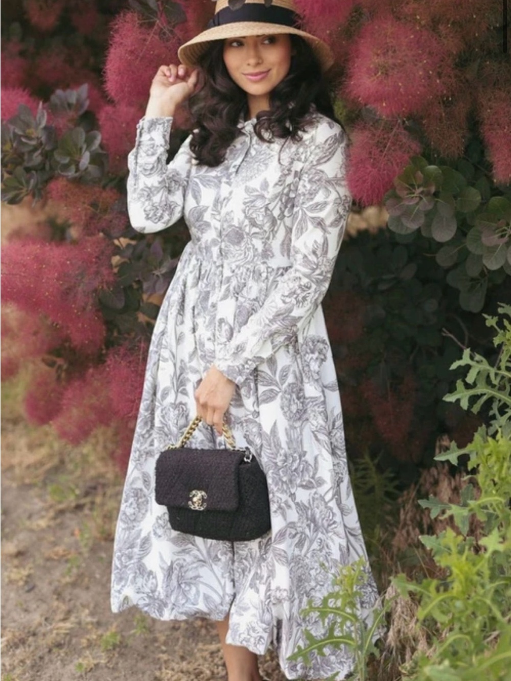 Dainty Jewells Black & White Floral Long-Sleeve Midi Dress - Picture 4 of 4